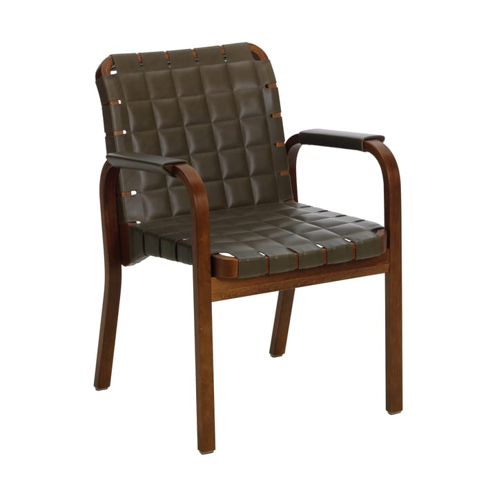 Armchair 45 fåtölj valnötsbetsad björk, Leather Envy Olive 20324 Artek