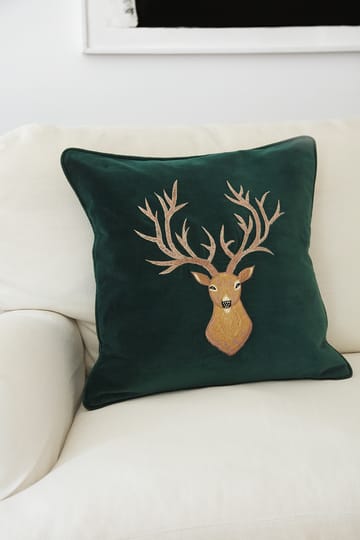 Embroidered Reindeer kuddfodral 50x50 cm - Green - Chhatwal & Jonsson