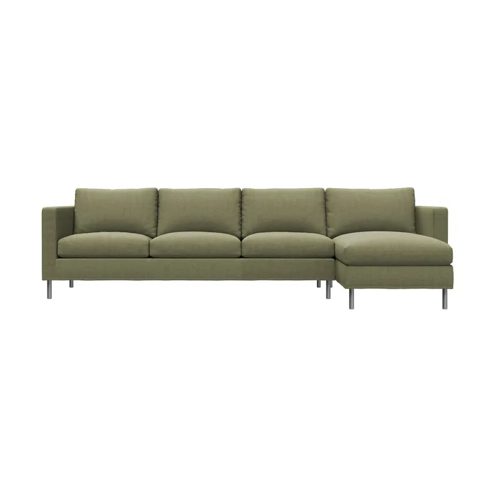 Alex 3-sits soffa chaise lounge höger - Tyg Hiro Lightgreen-aluminiumben - Fogia