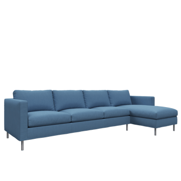 Alex soffa 3-sits med divan - tyg noah 45 blue, aluminiumben - Fogia