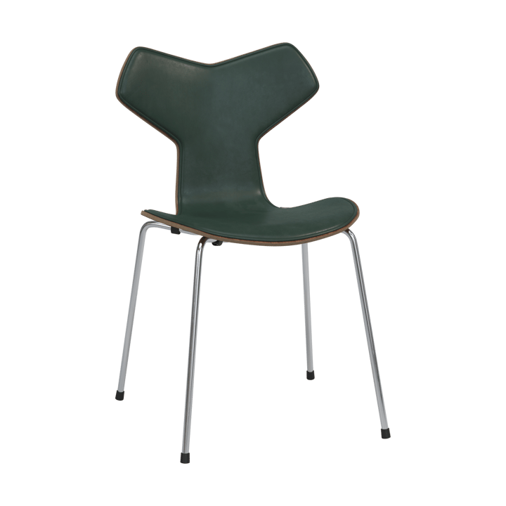 Grand Prix 3130 framsidesklädd stol valnöt - Pure Forest green-chrome - Fritz Hansen