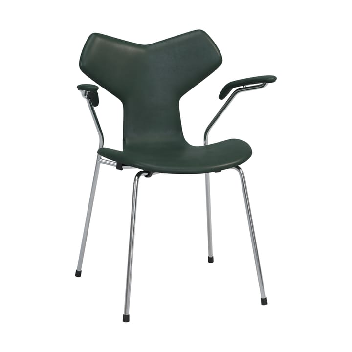 Grand Prix 3230 helklädd stol - Pure Forest green-chrome - Fritz Hansen