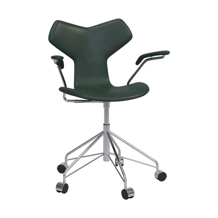 Grand Prix 3231 helklädd stol - Pure Forest green-chrome - Fritz Hansen