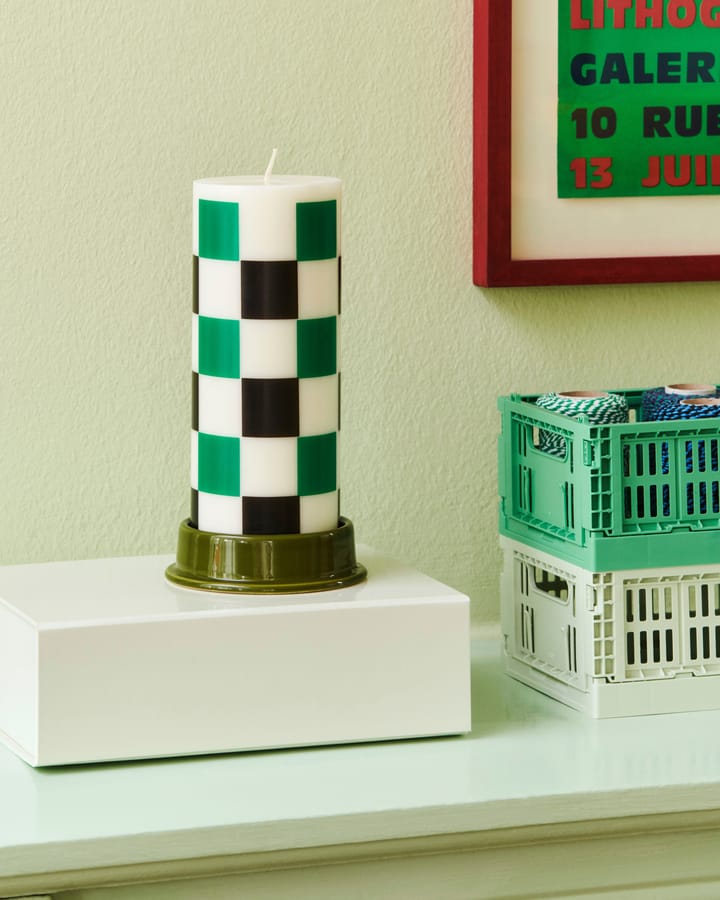 Column Candle blockljus medium 20 cm, Off white-green-black check HAY