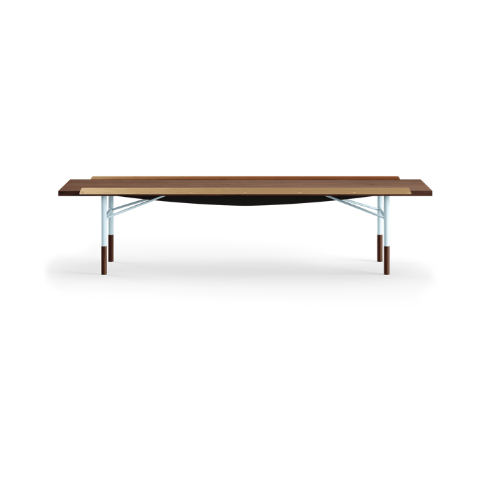 Table bänk mässingkant 112 cm, Valnöt-blå ben House of Finn Juhl