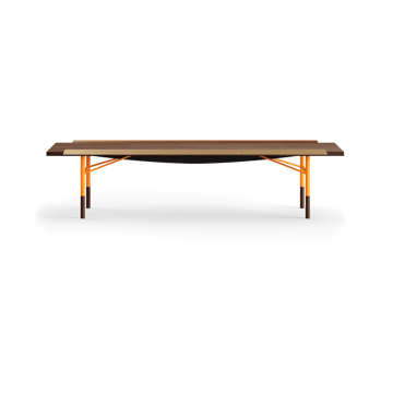 Table bänk mässingkant 112 cm - Valnöt-orangea ben - House of Finn Juhl