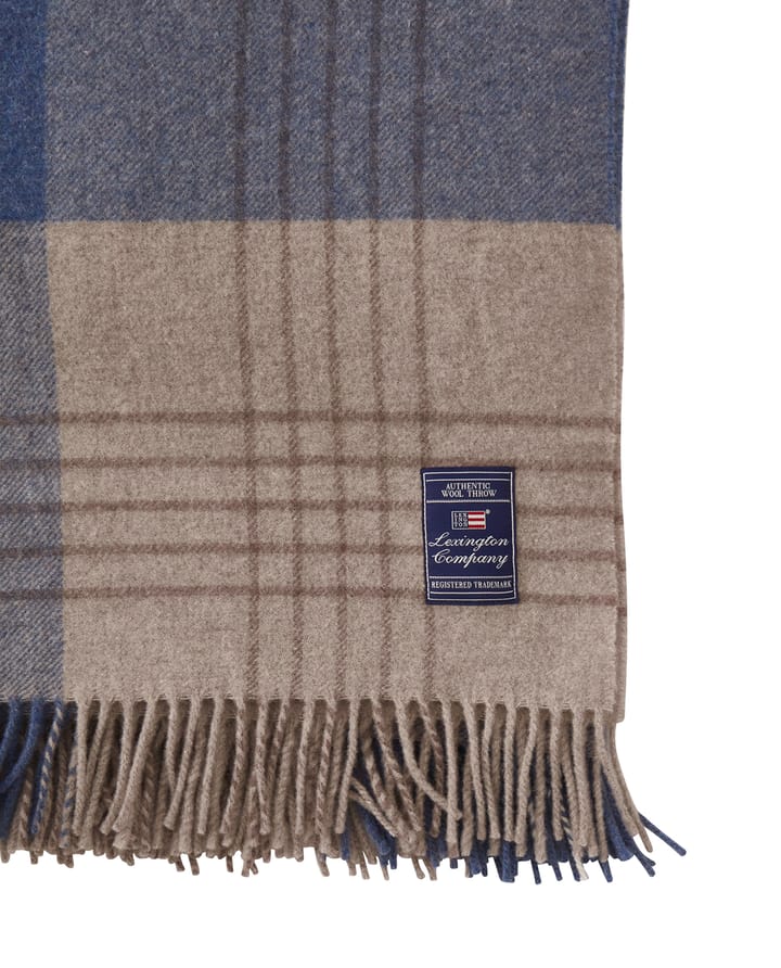 Checked Recycled Wool pläd 130x170 cm - Denim blue-beige - Lexington