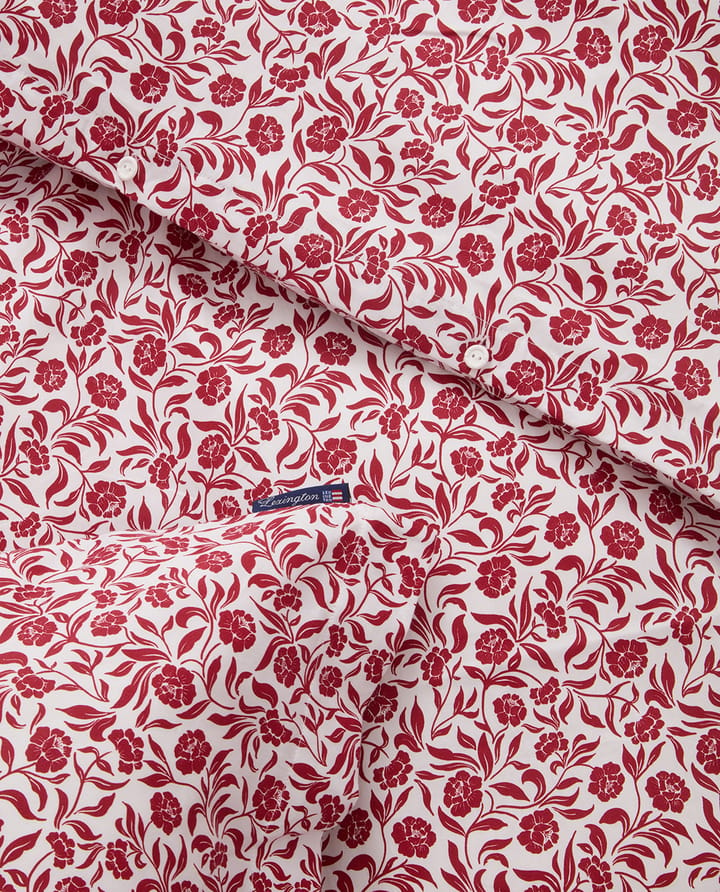 Flower printed cotton sateen bäddset, Vit-röd Lexington