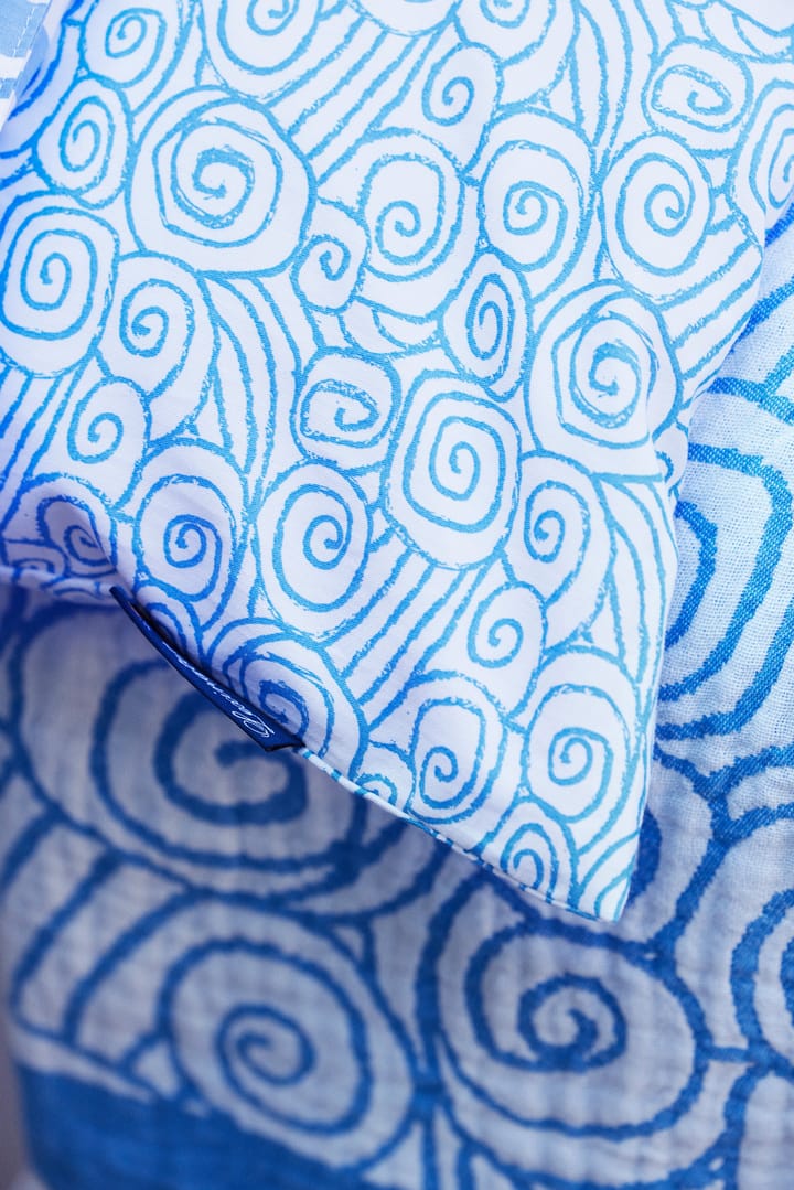 Wave Printed Cotton Sateen bäddset, White-Blue, 2 örngott Lexington