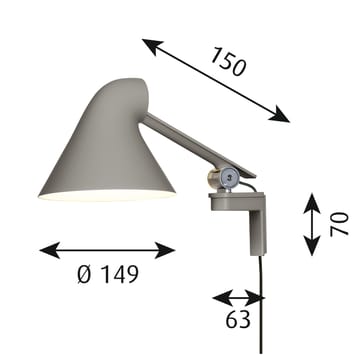 NJP vägglampa kort arm - Ljusgrå - Louis Poulsen