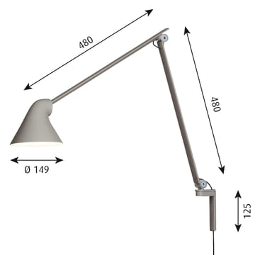 NJP vägglampa lång arm - Ljusgrå - Louis Poulsen