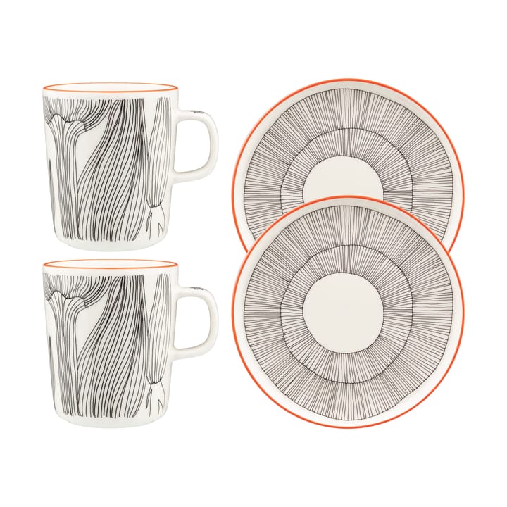 Kukat Puhkeavat frukostset 4 delar - White-black-orange - Marimekko