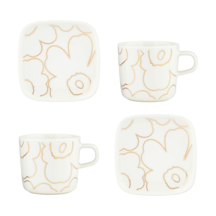 Piirto Unikko kopp och fat set 20 cl 4 delar - White-gold - Marimekko