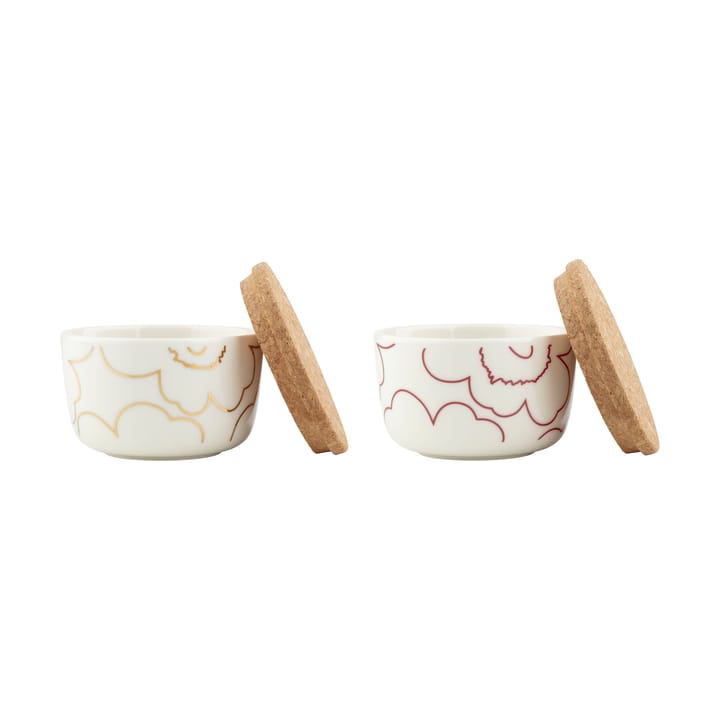 Piirto Unikko skål med lock 2,5 dl 2-pack - White-gold-dark red - Marimekko