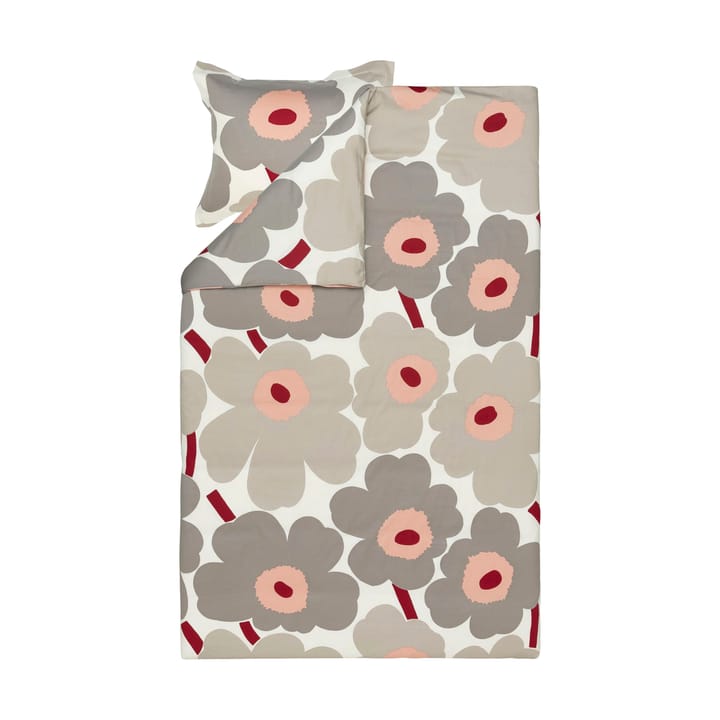 Unikko påslakan satin 150x210 cm, Off white-warm grey-pink Marimekko