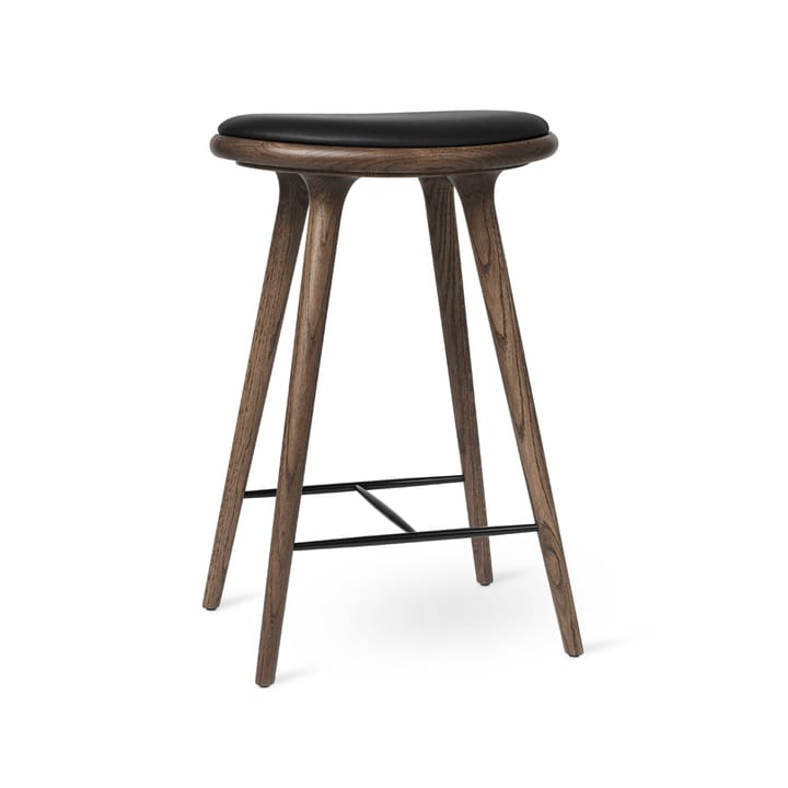 High stool barpall 74 cm - läder svart, mörkbetsat ekstativ - Mater