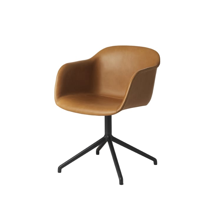 Fiber armchair swivel base with return kontorsstol - Cognac leather-anthracite black - Muuto