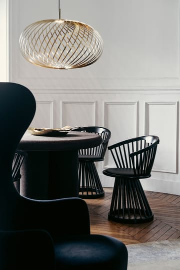 Fan stol klädd sits - Black birch-black leather - Tom Dixon