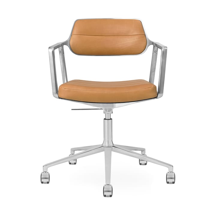 Vipp453 Swivel+ kontorsstol med hjul - Pol. aluminium-camel leather - Vipp