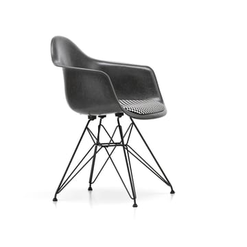 Eames fiberglass armchair DAR stol klädd sits - Checkered-Elephant grey-Svart - Vitra